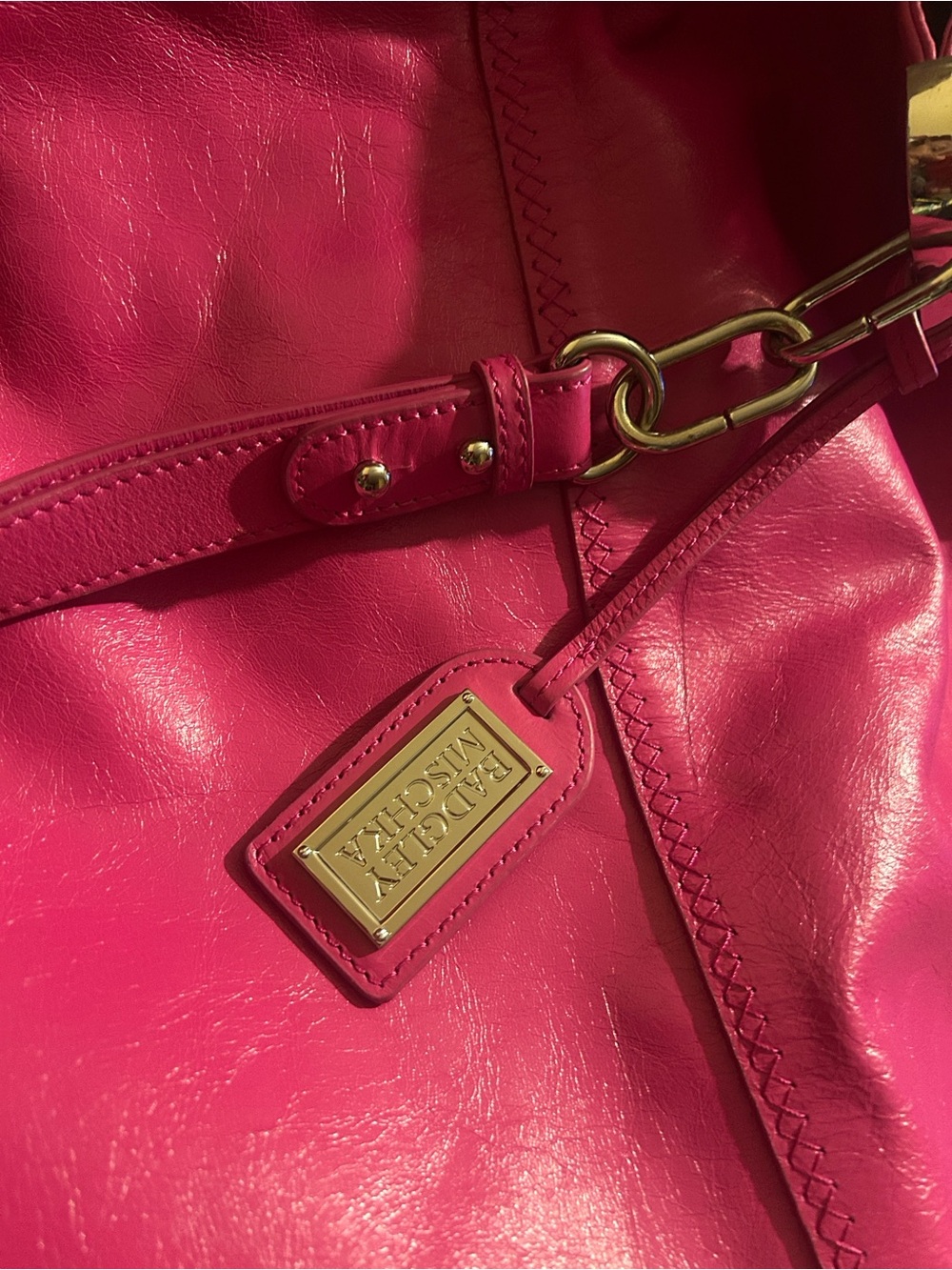 Badgley Mischka Women's Hot Pink Leather Shoulder Bag - Picture 9 of 9